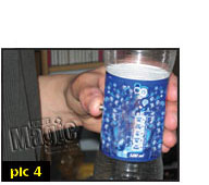 Present bottle to audience , keeping magnet side of bottle closest to you.
