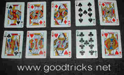 Two sets of five cards contain similar cards of different suits.