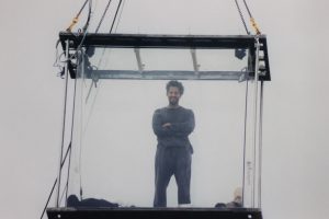 David Blaine fasting for 44 days suspended above a crowd in London.