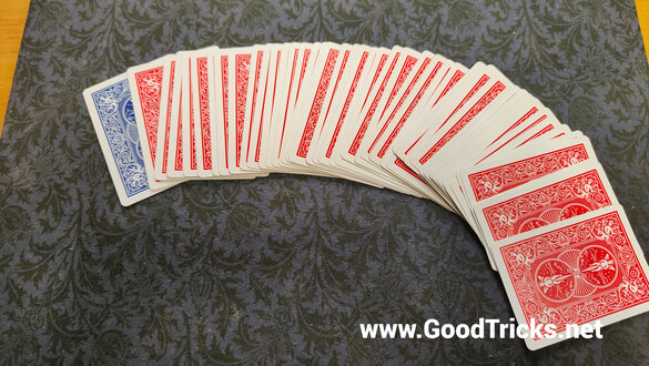 Showing the backs of playing cards.